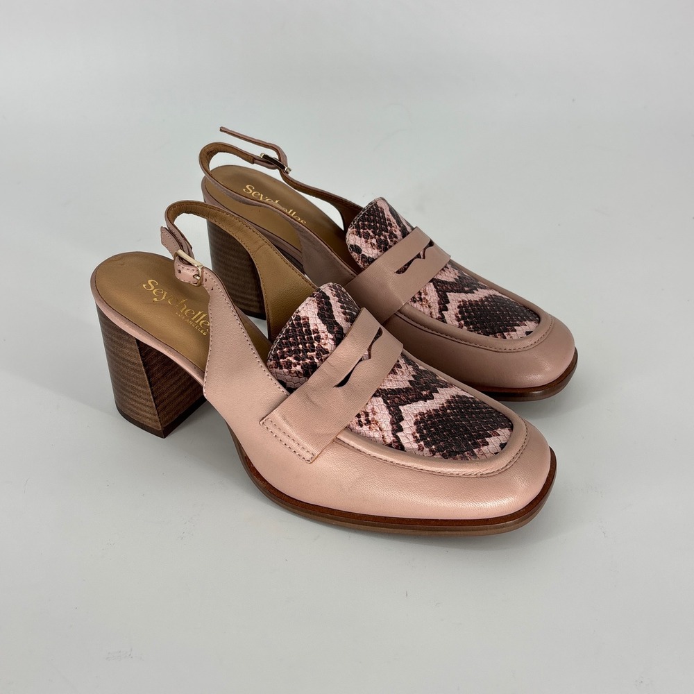 Seychelles Symphony Slingback Loafer Pumps Blush Women Size 8.5 Snakeskin Heel